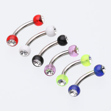 Detail View 1 of Acrylic Gem Ball Curved Barbell Eyebrow Ring-Purple/Clear